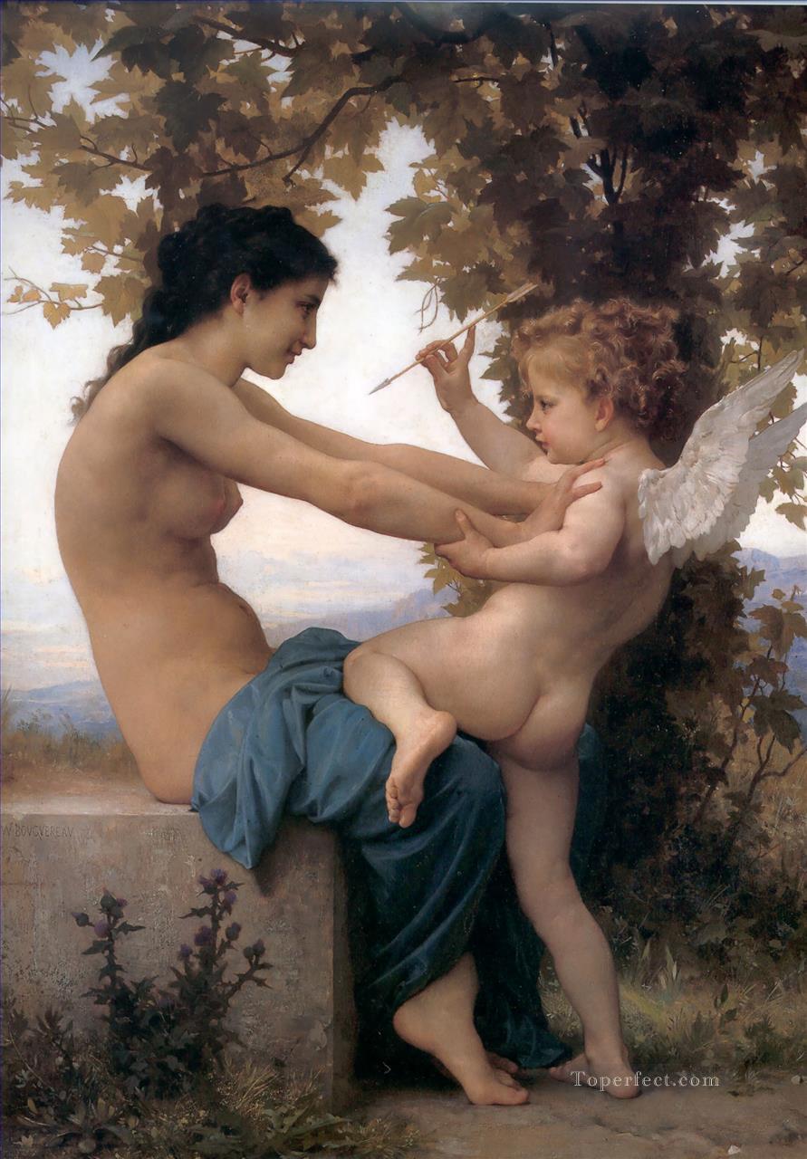 Jeune fille se defendant contre lamour William Adolphe Bouguereau nude Oil Paintings